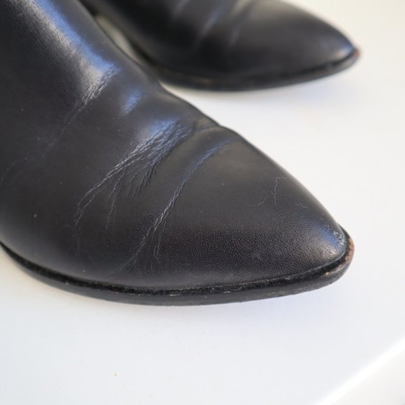 Black Leather Pointed Toe Chelsea Ankle Boots, Size 6 - Picture 6 of 11
